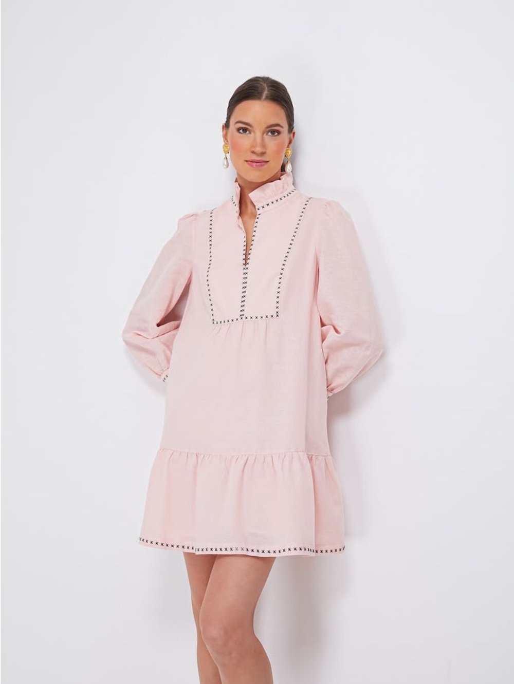Tuckernuck Pink Mini Dress with Black Embroidered Trim